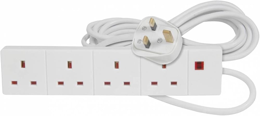 Status 4 Way Socket Extension Lead 2m Cable White 13A 3120W Wall Mountable