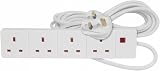 Status 4 Way Socket Extension Lead 2m Cable White 13A 3120W Wall Mountable