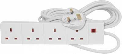 Status 4 Way Socket Extension Lead 2m Cable White 13A 3120W Wall Mountable