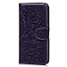 Badalink Galaxy S6 Case,Samsung Galaxy S6 Case - Wallet Flip Stand Case Embossed Plants PU Leather Case Shockproof Soft TPU Inner Bumper Slim Protective Card Slots Wrist Strap Cover Purple