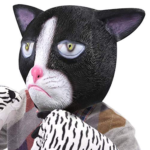 supremask Unhappy Cat Costume Halloween Costume Party Novelty Animal Head Latex Costumes Funny Goods （Black）