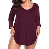BELAROI Womens Plus Size Tunic Tops 3/4 Sleeve V Neck T Shirts Basic Tee Loose Blouses with Pocket
