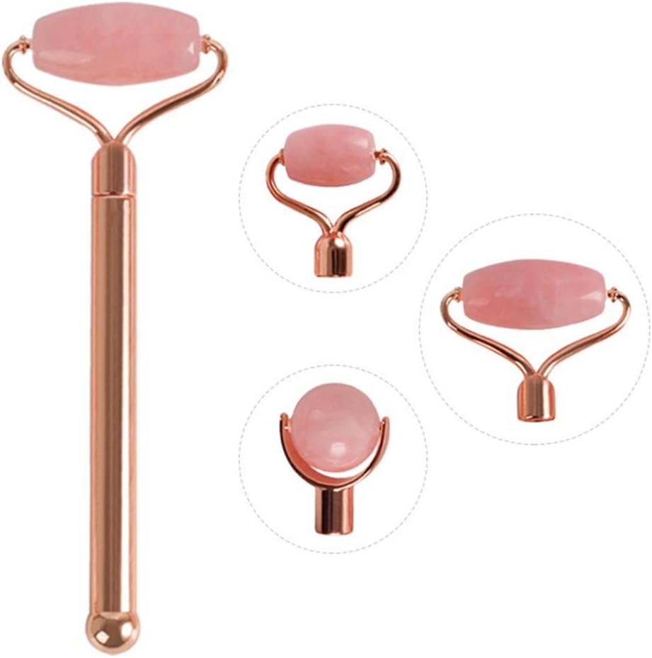 Jade Massage Roller Massage Natural Rose Quartz, Rose Quartz Facial Massage Device for systemic use (Rose Gold)