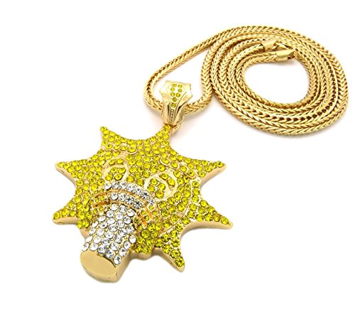 Mens Iced Out Hip Hop Gold Plated Chief Keef Glo Gang Pendant W/ 36
