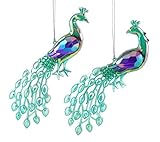 Caffco Magnificent Iridescent Peacock Hanging Christmas Ornament Set