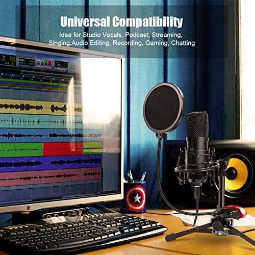 DricRoda USB Microphone,Professional Computer Mic Podcast Mic 192kHz/24bit Studio Condenser Microphone with Tripod Stand,Shock Mount and Pop Filter for Recording,Gaming,YouTube,Plug & Play