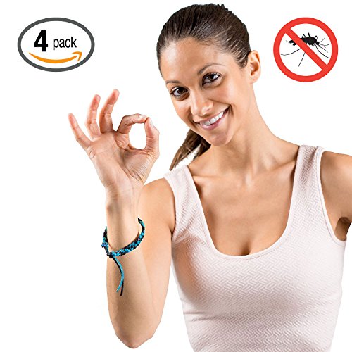 Hoont8482; Natural Mosquito Repellent Faux Leather Braided Bracelet - Pack of 4 / Enjoy Outdoor & Indoor Protection – Special Formulated Natural Plant-derived Ingredients - Fits Adults and Teens