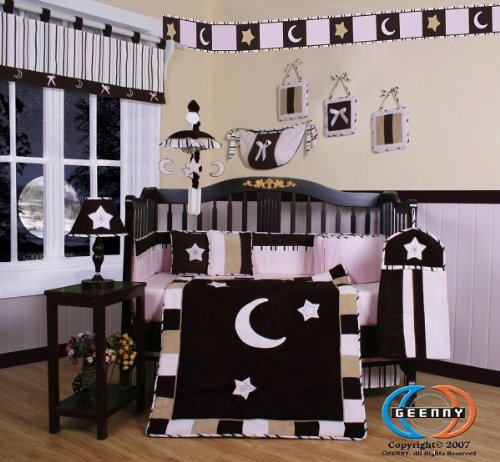 Boutique Brand New GEENNY Brown Pink Star and Moon 13-PCS CRIB BEDDING SET, Baby & Kids Zone