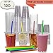 JUMBO Set of 120 16oz Plastic CRYSTAL CLEAR Cups, 120 Flat Lids and 120 Straws - 100% BPA Free - Office/Party Pack Disposable Cups Set for Iced Coffee, Bubble Boba, Smoothie, Tea, Cold Drinks etc
