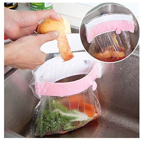 Trash Bag Holder Rack,Hanging Kitchen Cabinet Cupboard Door Back Stand Trash Rack Style Storage Garbage Bags (Pink)