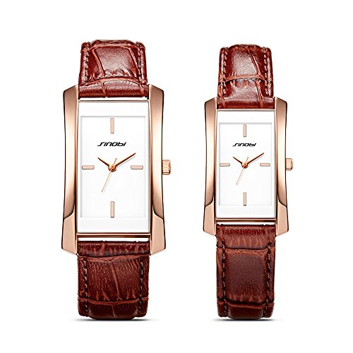 SINOBI Women Brown Leather Wristwatch, Business Casual Lady Men Designer Simple Rectangular Watch (Brown-CP)