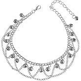 Jingling Bell Beaded Tassel Anklet Bracelet for Women Boho Silver Bells Sounds Bead Pendant Adjustable Layered Indian Jingle Gypsy Vintage Ankle Barefoot Sandals Feet Foot Chain Bohemia Summer Beach