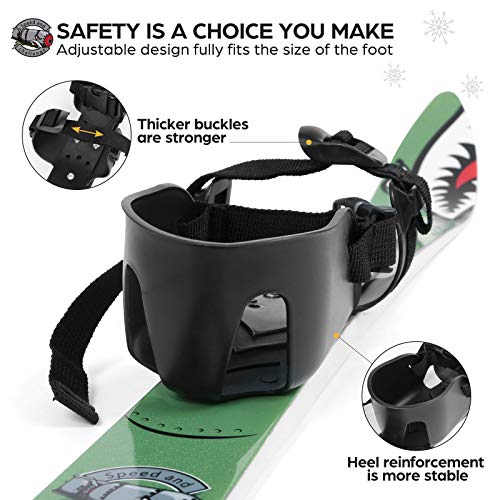 Kids Snowboard Ski Set With Poles – Beginner Snow Skis With Adjustable Bindings, Christmas Themed, For Ages 4 & Under