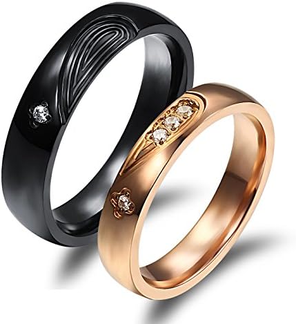 Lary Jewelry Heart Shape Stainless Steel Couple Wedding Rings Cubic Zirconia Inlaid Engagement Bands