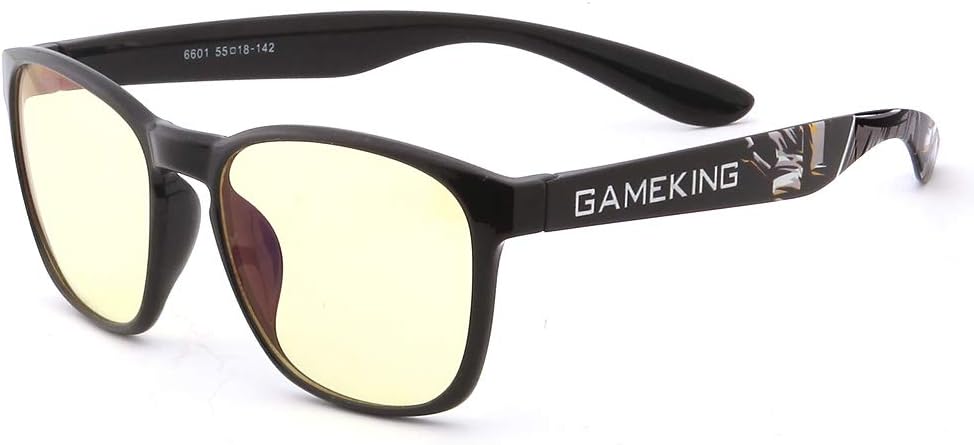 GAMEKING Classic Wayfarer Computer Glasses Gaming Glasses | Blue Light Blocking | Anti Glare | Amber Tint Lens TR90 Frame Black | Digital Eye Strain Eye Fatigue Relief | Sleep Better Men Women (6601)