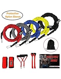 Bandas de resistencia, conjunto de bandas elásticas de ejercicio de 11 unidades con mangas de nylon con 5 bandas de anclaje a puerta, correa de tobillo, mangos de espuma acolchada, bolsa
