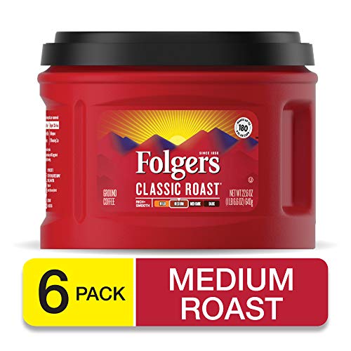 Folgers Classic Roast Coffee, Medium Roast Ground Coffee, 22.6 Ounce, 6 Count
