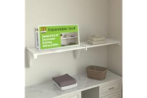EZ Shelf-Expandable-Closet Shelf (NO Hanging Rod)- 41.5” - 74” -White- Easy Install to 1 Sidewall and Backwall (EZS-SW72-1-1) -Wire Closet Shelving Alternative