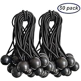 Ball Bungee Cords 50 Packs, 5 Inch Black Tie Down Cords for Tarp, Canopy Shelter, Wall Pipe, UV Resistant