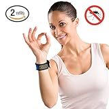 Hoont8482; Natural Mosquito Repellent Wristband + 2 Refills / Powerful Protection and Comfortable Fabric with Velcro Adjustable Strap - Fits All Ages (Blue)