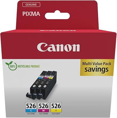 Canon CLI-526 Cyan Magenta Yellow Ink Cartridge 3 Pack Original Recycled