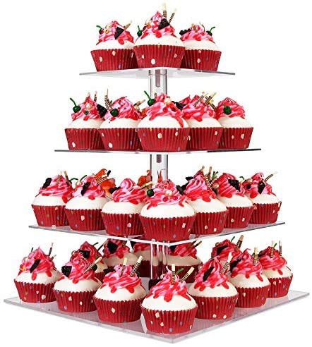 Photo 1 of YestBuy 4 Tier Cupcake Stand, Acrylic Cupcake Tower Stand, Premium Cupcake Holder, Clear Cupcake Display Tree Tower Stand For 52 cupcakes, Display for Pastry Wedding Birthday Party