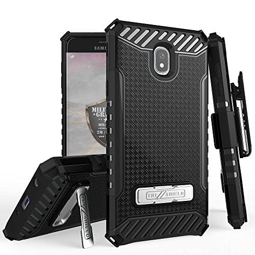 Galaxy J7 2018 Case, J7 Star, J7 Aero, J7 Top, J7 Crown, J7 Aura, J7 Refine Trishield Shockproof Rugged Armor + [Belt Clip Holster]-Black/Black