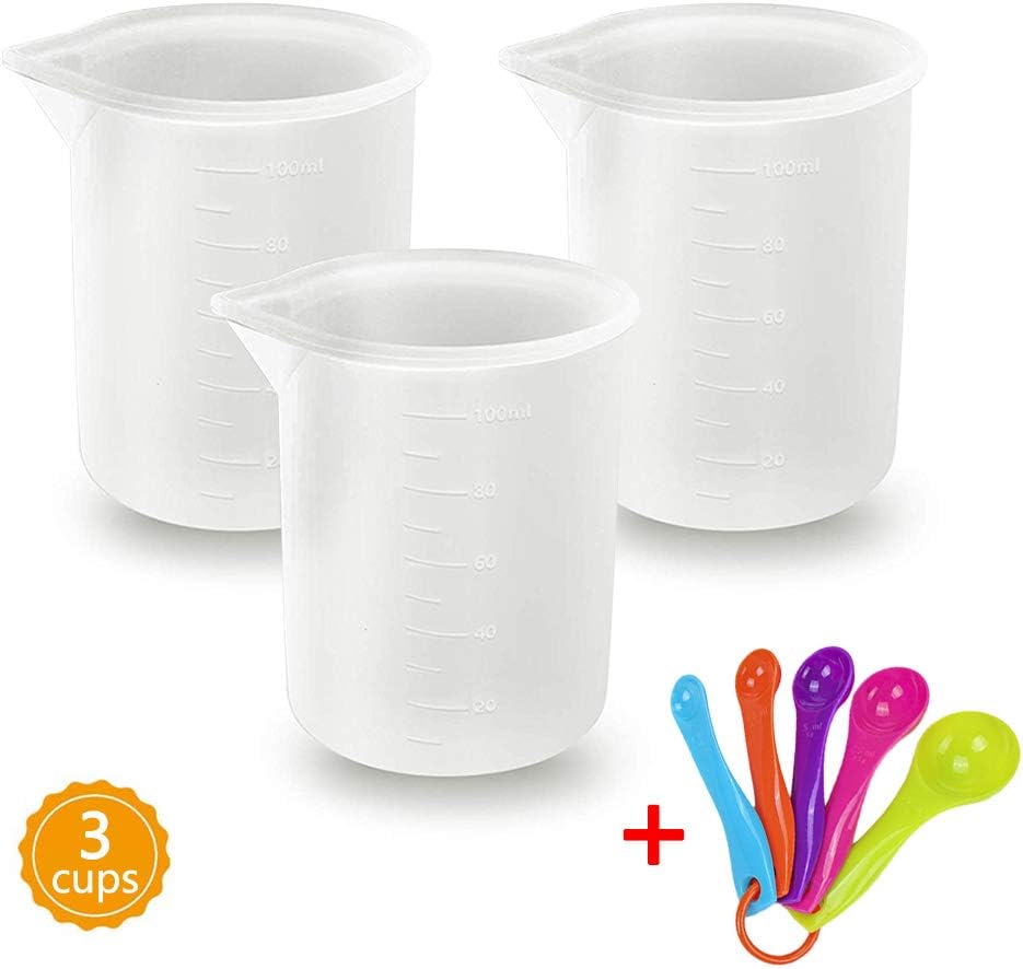 Silicone Measuring Cups Nonstick Resin Mixing Cups Liquid Measure Cup Glue Tools Cup for Epoxy Resin, Casting Molds, Slime, Art, Waxing,Cup Turner,Handmade Craft (100ML 3Cups)