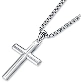 Rnivida Men's Sterling Silver Cross Pendant Necklace with Stainless Steel Chain,Christian Confirmation Jewelry Gifts for Men