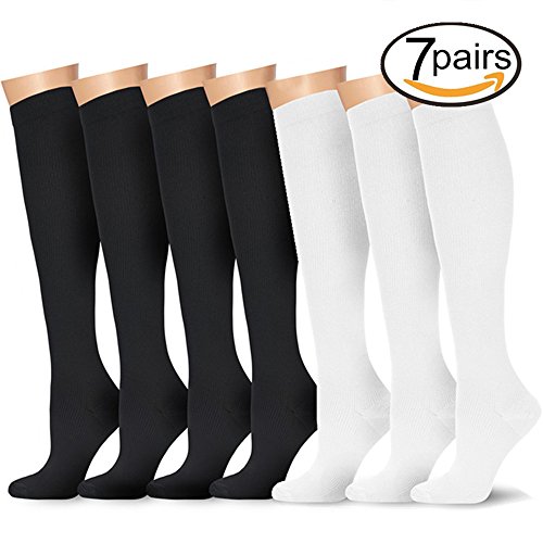 6 Pairs Knee High Graduated Compression Socks For Women and Men - Best Medical, Nursing, Travel & Flight Socks - Running & Fitness - 15-20mmHg (Small/Medium, Assorted 2)