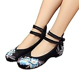 AvaCostume Womens Embroidery Rubber Sole Summer Wedges Sandals Fashion Dress Shoes for Cheongsam, Black, 38