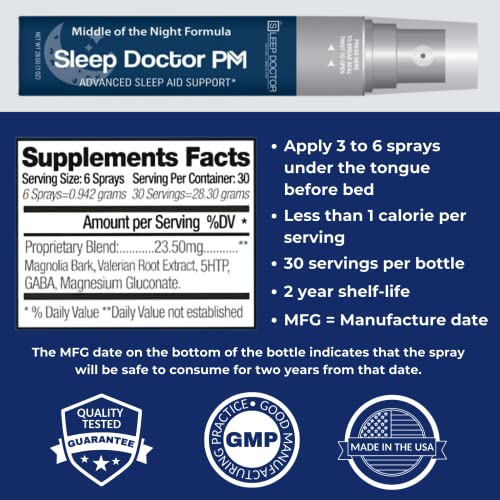 Sleep Doctor PM Spray — Middle of The Night Sleep Support Formula — Magnesium, GABA, 5HTP