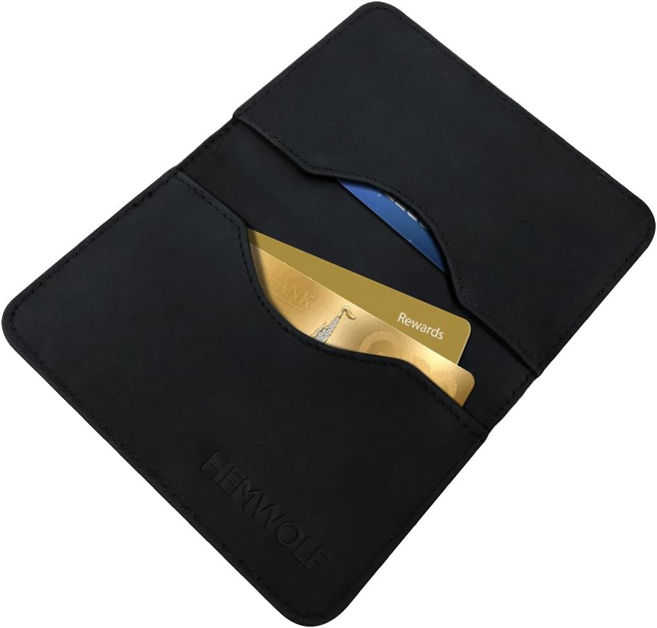 HEMWOLF Real Genuine Leather RFID Blocking Slim Bifold Credit Card Minimalist Wallet, Full Grain Leather Charcoal Black