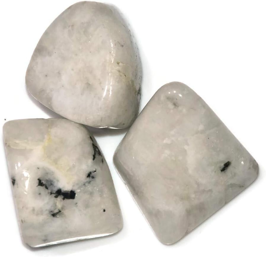 Healing Crystals Rainbow Moonstone Tumbled Stones- Healing Stones and Crystals for Beginners- 3 Pieces Real Crystals and Healing Stones - Tumbled Crystals for Witchcraft (3, Rainbow Moonstone)