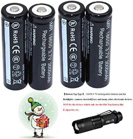 4-Pcs18650 Rechargeable 3.7V Li-ion Button Top Battery + LED Flashlight Torch Set