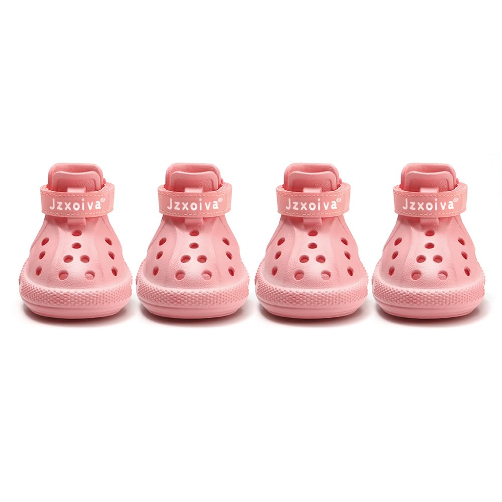 Photo 1 of JZXOIVA Dog Shoes for Hot Pavement, Dog Booties for Medium Dogs, Breathable Dog Boots & Paw Protectors, Adjustable Non-Slip Dog Rain Booties, Waterproof Pets Sandals for Beach Pink Size 6