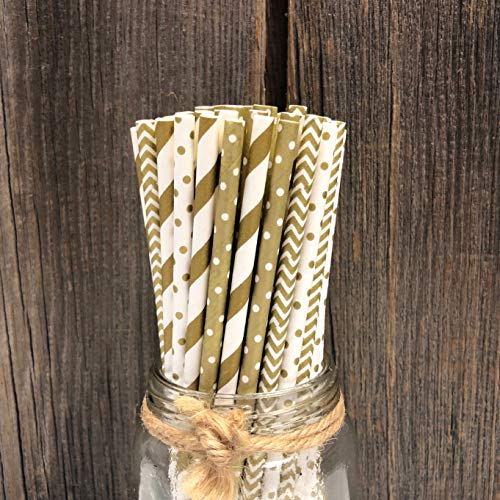 Gold Papier Trinkhalme – Streifen Chevron Polka Dot – 19,7 cm – 100 Stück – Bild 7