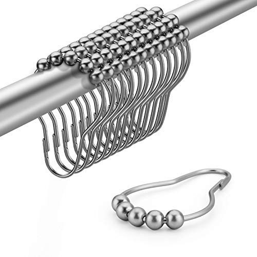 HAWATOUR 12Pcs Shower Curtain Rings, 100% Stainless Steel Shower Curtain Hooks Smooth Sliding and Operation - Brushed Nickel