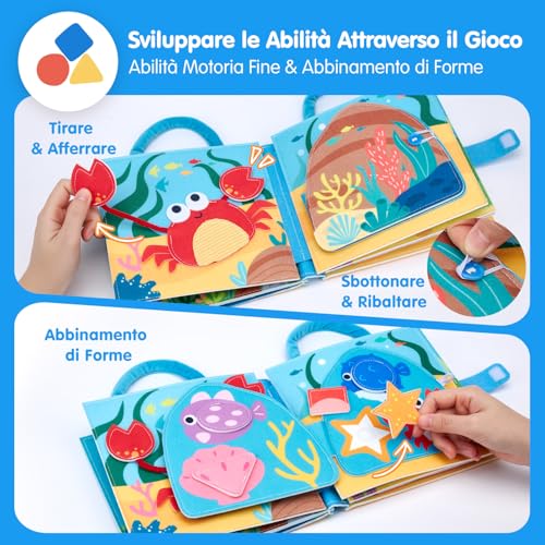 hahaland Busy Board Montessori 1 Anno - 15 in 1 Feltro Libro Montessori Interattivo Quiet Book Sensoriale Educativo - Regalo Bimbo Bimba Giochi Bambini 1 2 3 Anno