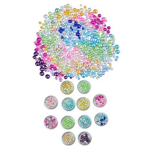 HSETIY 12 Bottles Suits Set of Fine Slime Accessories Kit for Arts Crafts DIY Slime, Nail Tips, Slices Clay Decoration,Including Different Colors And Sizes Of Pearls--Green, Yellow, Purple, Blue So On