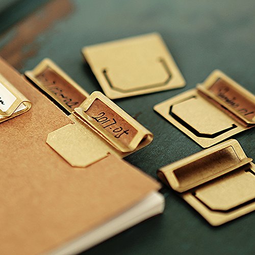 EKLOEN Retro Brass Bookmark, Mini Index Clamp Label Clip, Paper Clips Stationery Gift(6pcs)