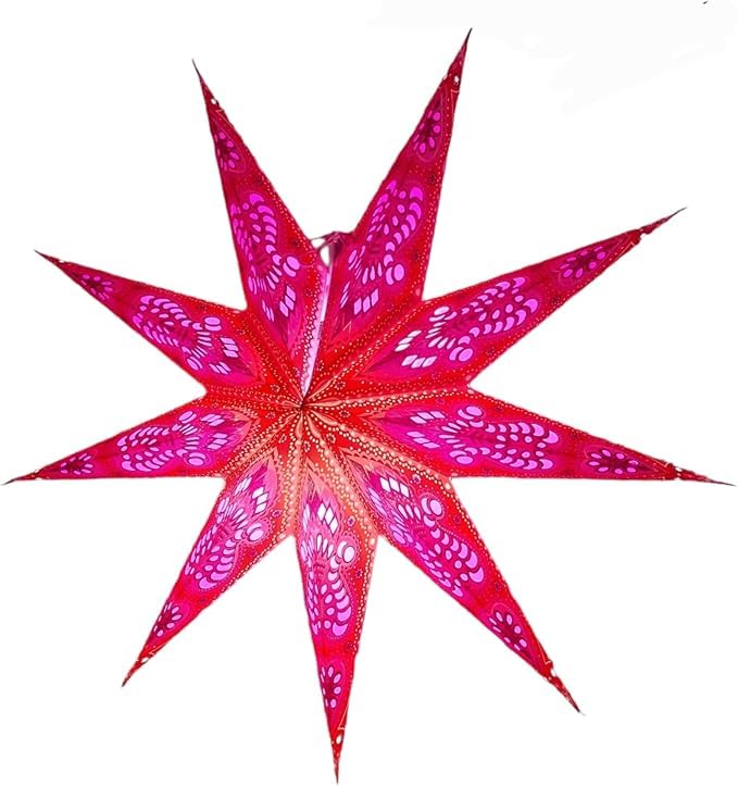 YEPSIO Lantern Lampshade Paper Star Light Shades Large 60cm Hanging Decorations for Christmas Wedding Home Decoration Birthday Party Foldable 9 Pointed Star (Glitter Red, Pink, Purple)