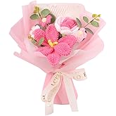 VANSIYIYI Crochet Flowers Bouquet: Completed Rose Tulips Handmade Knitted for Home Decor Graduation Birthday (Pink)