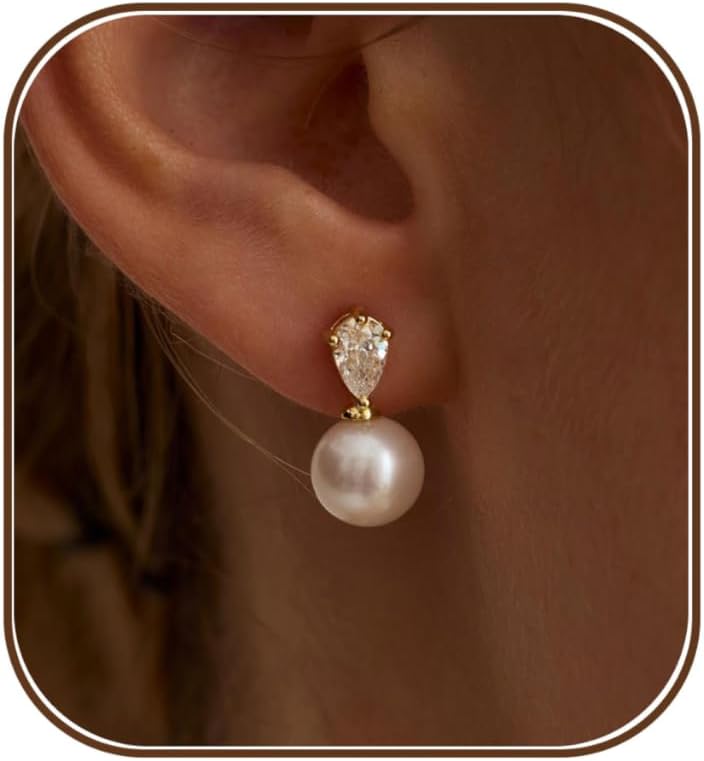 HLJEO Mothers Day Gifts Gold Pearl Earrings For Women,Dainty Wedding Earring 14K Gold Plated Formal Pearl Drop Earrings For Women Trendy Simple Prom Wedding Bride Earring Fashion Womens Jewelry