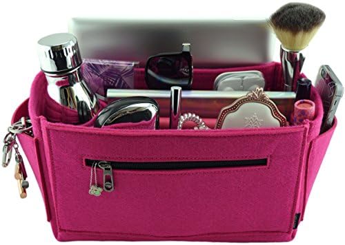 Laela Luxe Felt Handbag Purse Organizer, 14 Pockets, 2 Sizes - Tote &amp; Handbag Shaper (Large, Fuchsia)