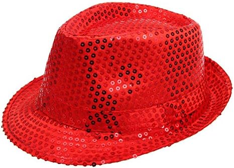 Funkeet Sequin Fedora Hat Solid Color Cap Jazz Dance Hats Glitter Party Costume for Kids & Adult