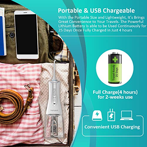 Upgrade Cordless Water Flosser,Homgeek 320ML Oral Irrigator,Water Pick,Dental Water Flosser,Portable High-frequency Pulsation Anti Leakage Water Pick Teeth Cleaner for Home,Travel,IPX7 Waterproof