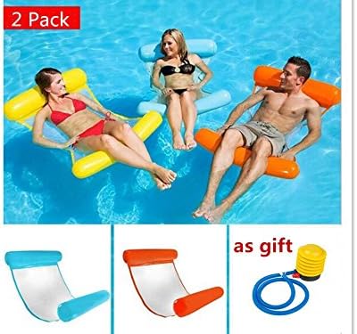 XM 2Pack/Lot Summer PVC Floating Water Hammock Float Lounger Inflatable Floating Bed Beach Swimming Pool Lounge Float Bed Chair Kids Adults (blue+red)
