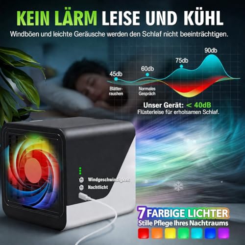 Portable Mini Air Conditioner - Quiet USB-C Cooler, 3 Speed, Ideal for Bedroom, Office and Travel