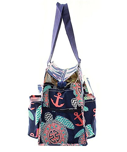 N Gil All Purpose Organizer Utility Tote Bag - Medium Size, Water Resistant Nylon, Navy Sea Turtle Design